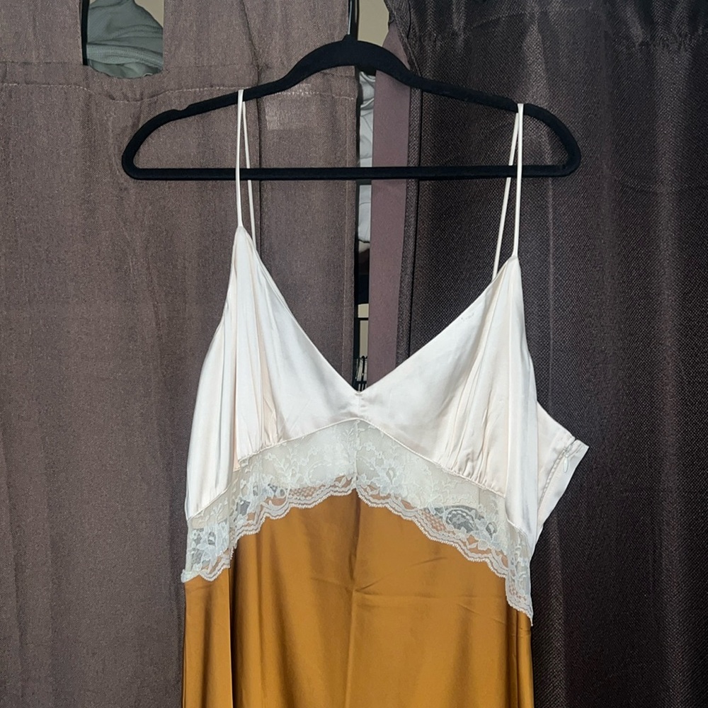 Abercrombie & Fitch Ivory and Mustard Slip Midi Dress